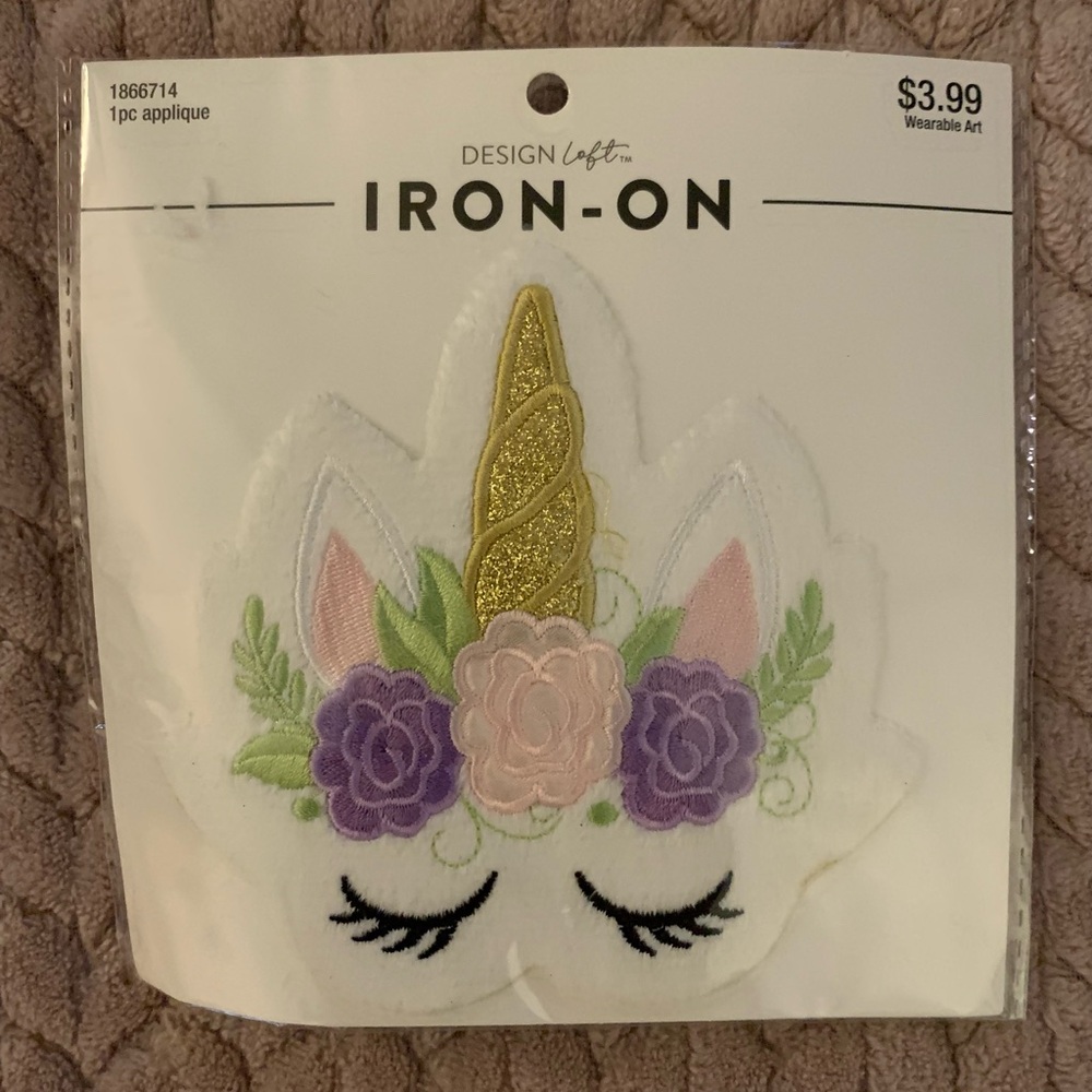 New Floral Gold Unicorn Iron-On Patch Applique White Background